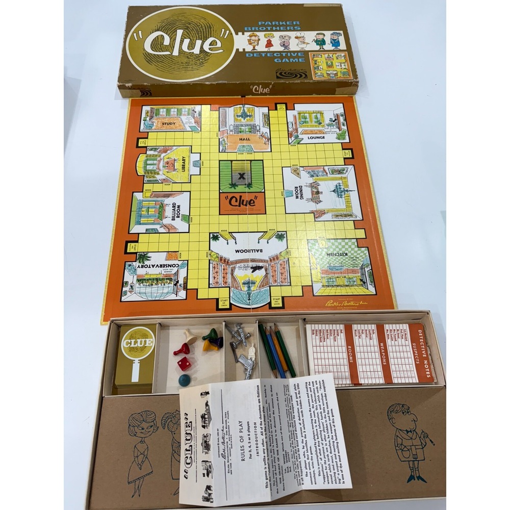 Vintage 1960 CLUE Detective Board Game Complete BOX DAMAGE